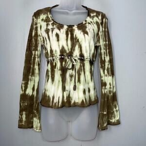Tie Dye Top Size Small Brown Babydoll Crochet Bell Sleeve Cropped Whimsigoth Y2K